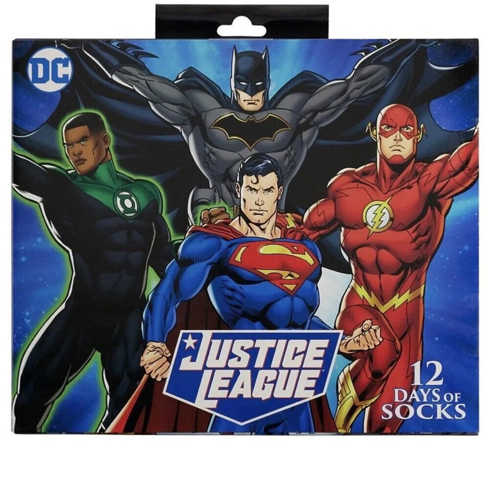 12 Pair Socks Justice League 12 Days of Socks DC Comics 12-Pack Size 6-12